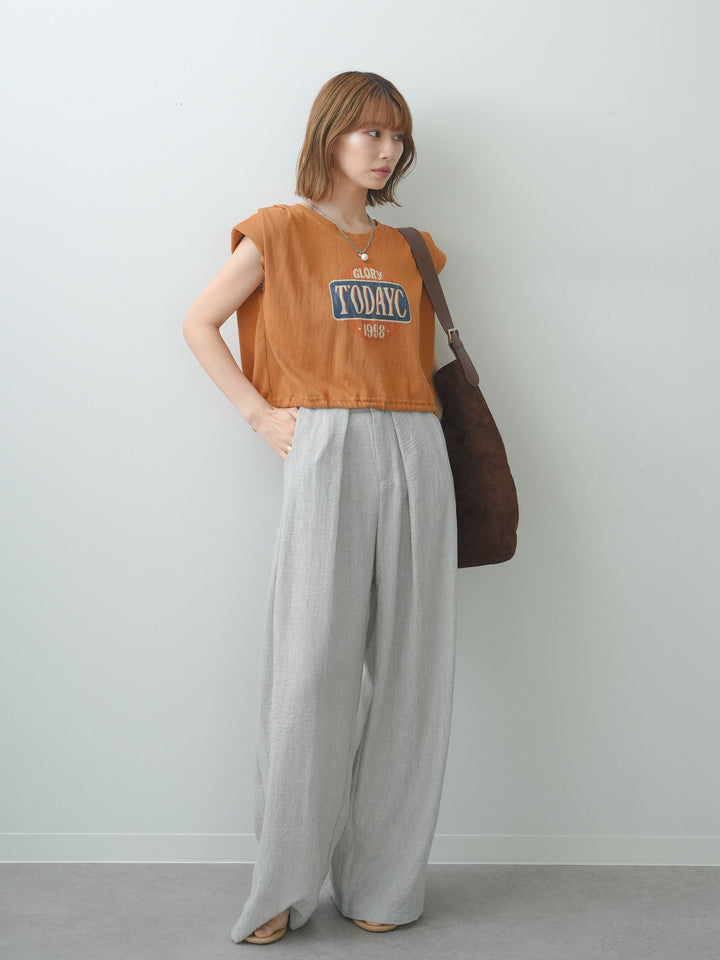 [SET]ヴィンテージロゴドロストTEE+リネンライクベルトループワイドパンツ(2set)