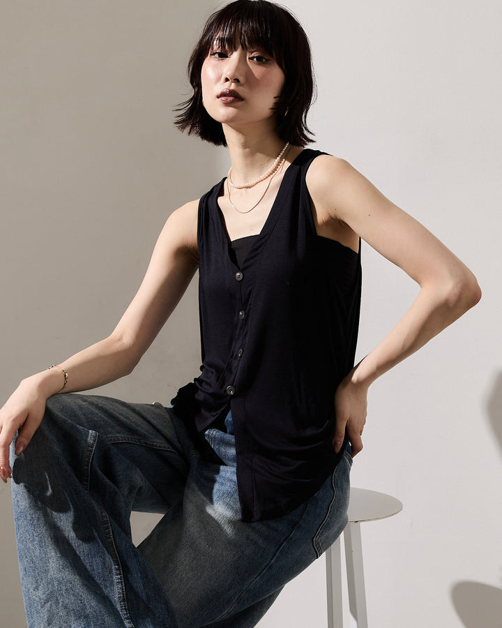 [予約]Vネックカットベスト/navy