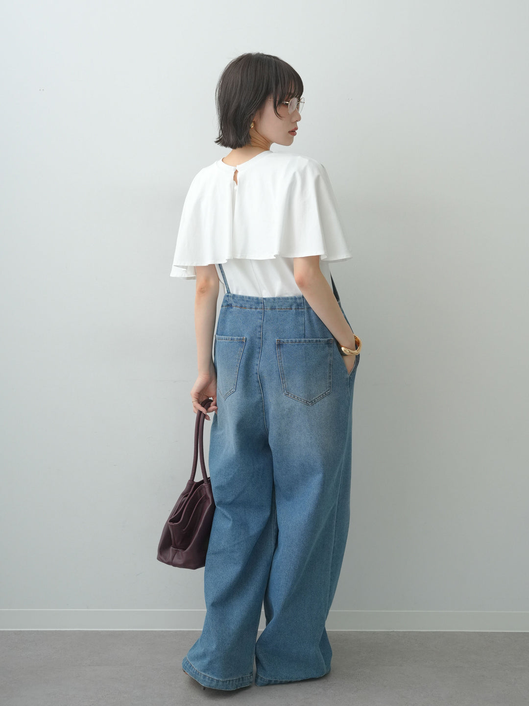 [SET]前後2wayケープTEE+フロントジップデニムサロペット(2set)