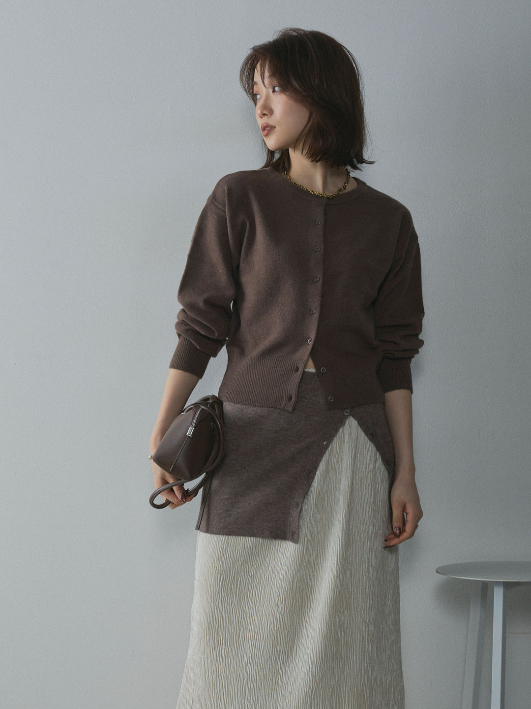 [予約]2WAYビスチェアンサンブルカーディガン/brown