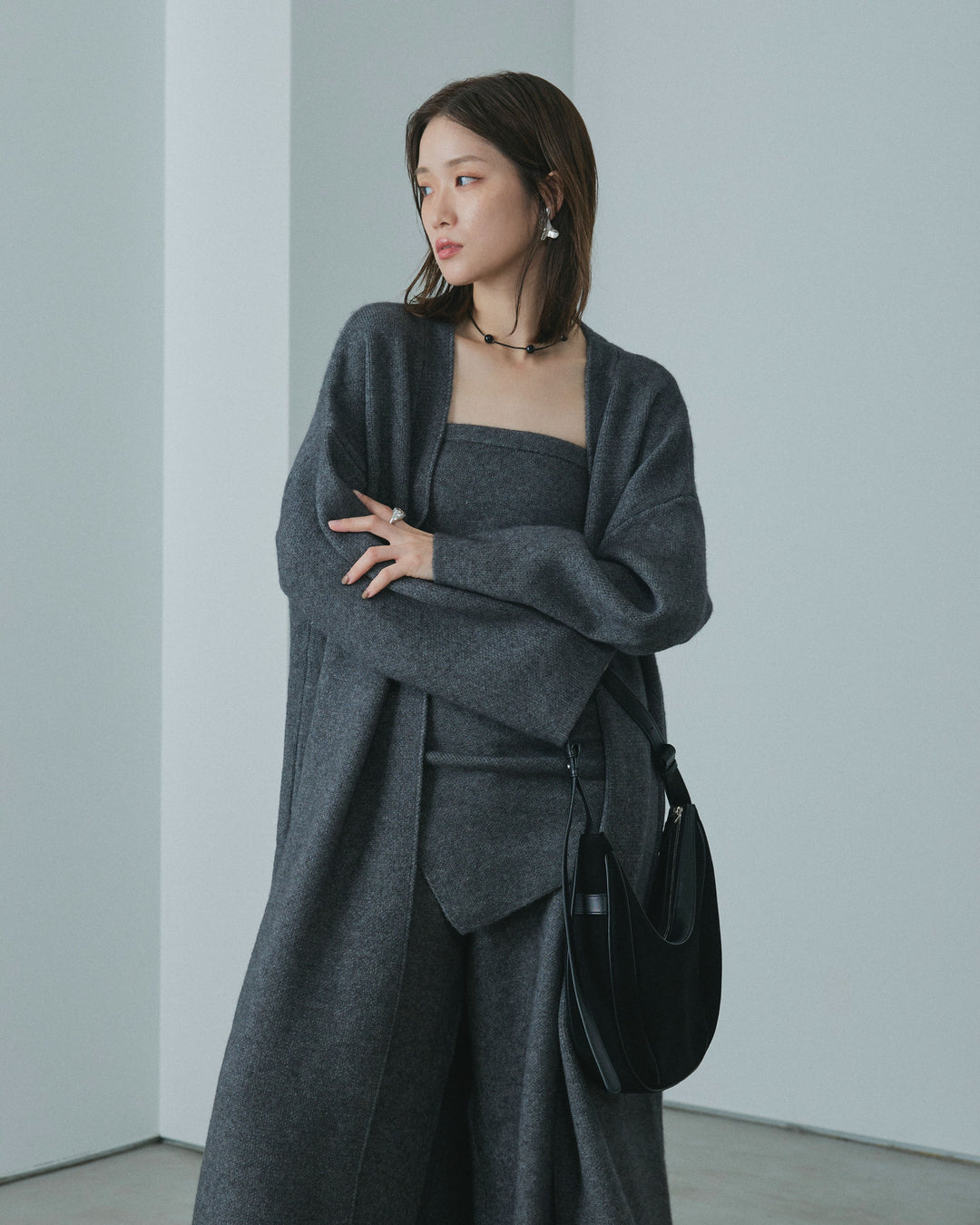 【Allure】[SET]ニットベアトップ＆ワイドパンツSET UP+ニットロングガウン(2set)