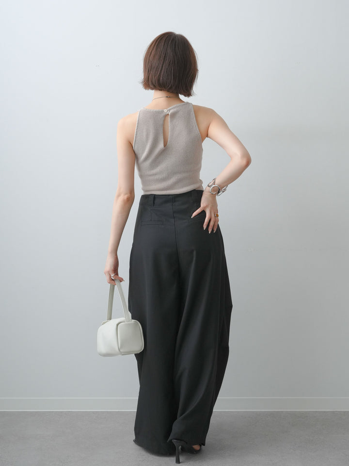 [SET]バックスリットニットタンクトップ+ベルトループカーブタックワイドパンツ(2set)