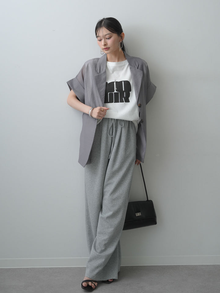 [SET]シアーオーバー半袖ジャケット+ショルダータックノースリーブオーバーTEE+リラックスドレープスウェットパンツ(3set)