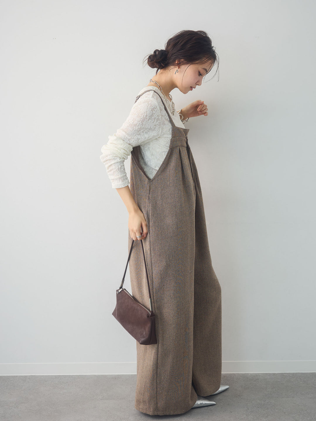 [予約]ヘリンボーンサロペット/beige