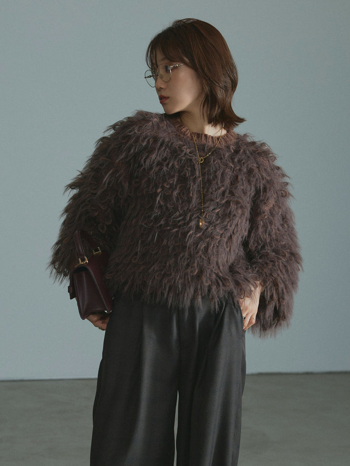 [予約]ミックスシャギーループニットプルオーバー/brown