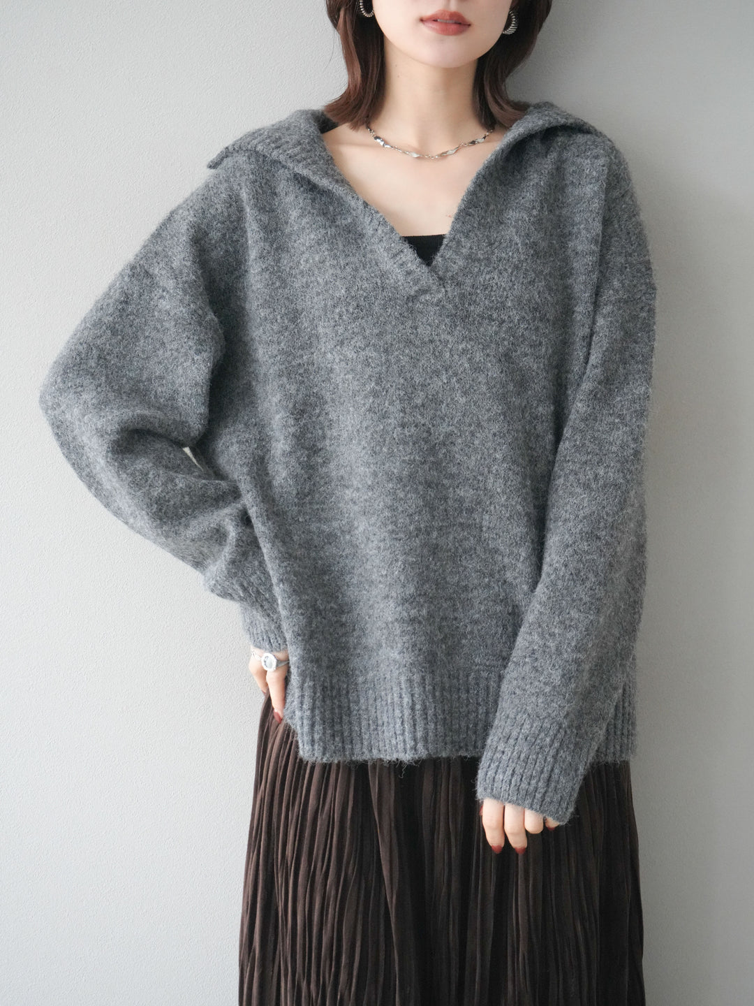 [SET]スキッパーニットプルオーバー+選べるアクセセット(2set)