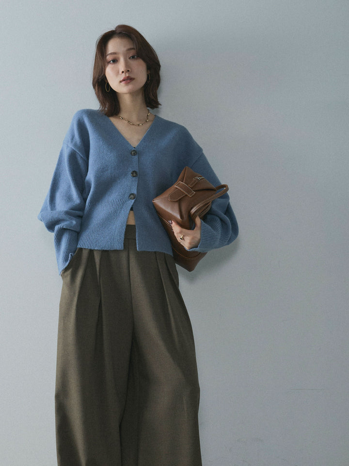 【Allure】[SET]アルパカタッチVネックカーディガン+スカーフ付ワイドパンツ(2set)