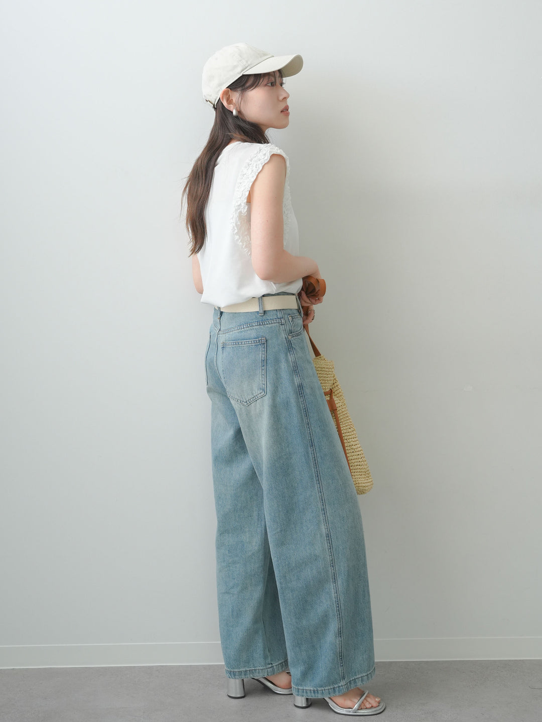 [SET]ホイップフリルフレンチTEE+センターラインワイドストレートデニム(2set)