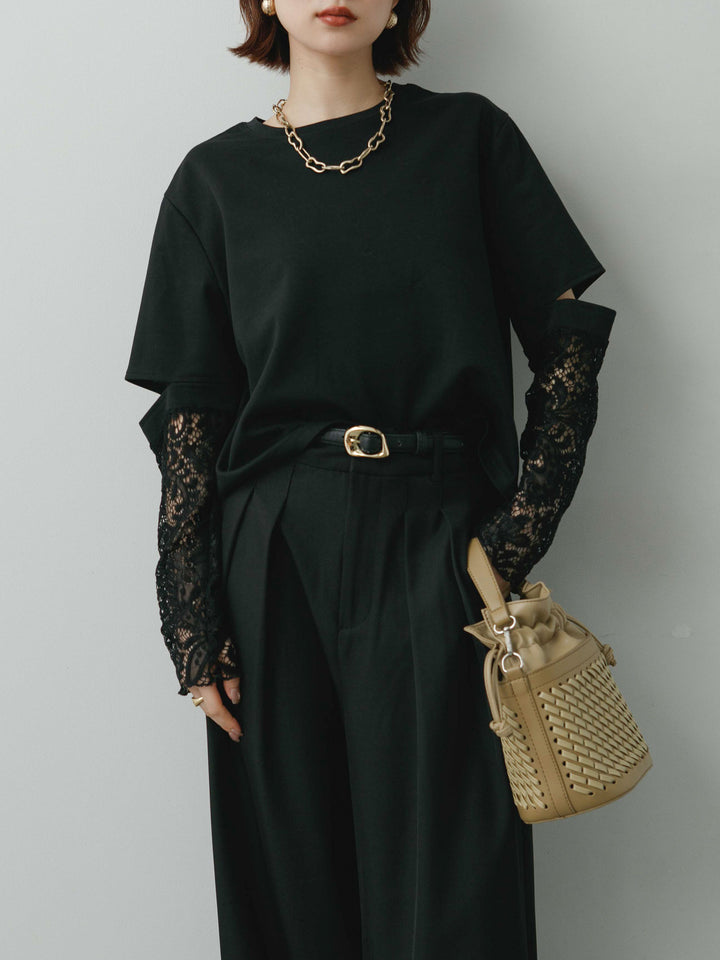 [SET]レーススリーブトップス+選べるアクセセット(2set)