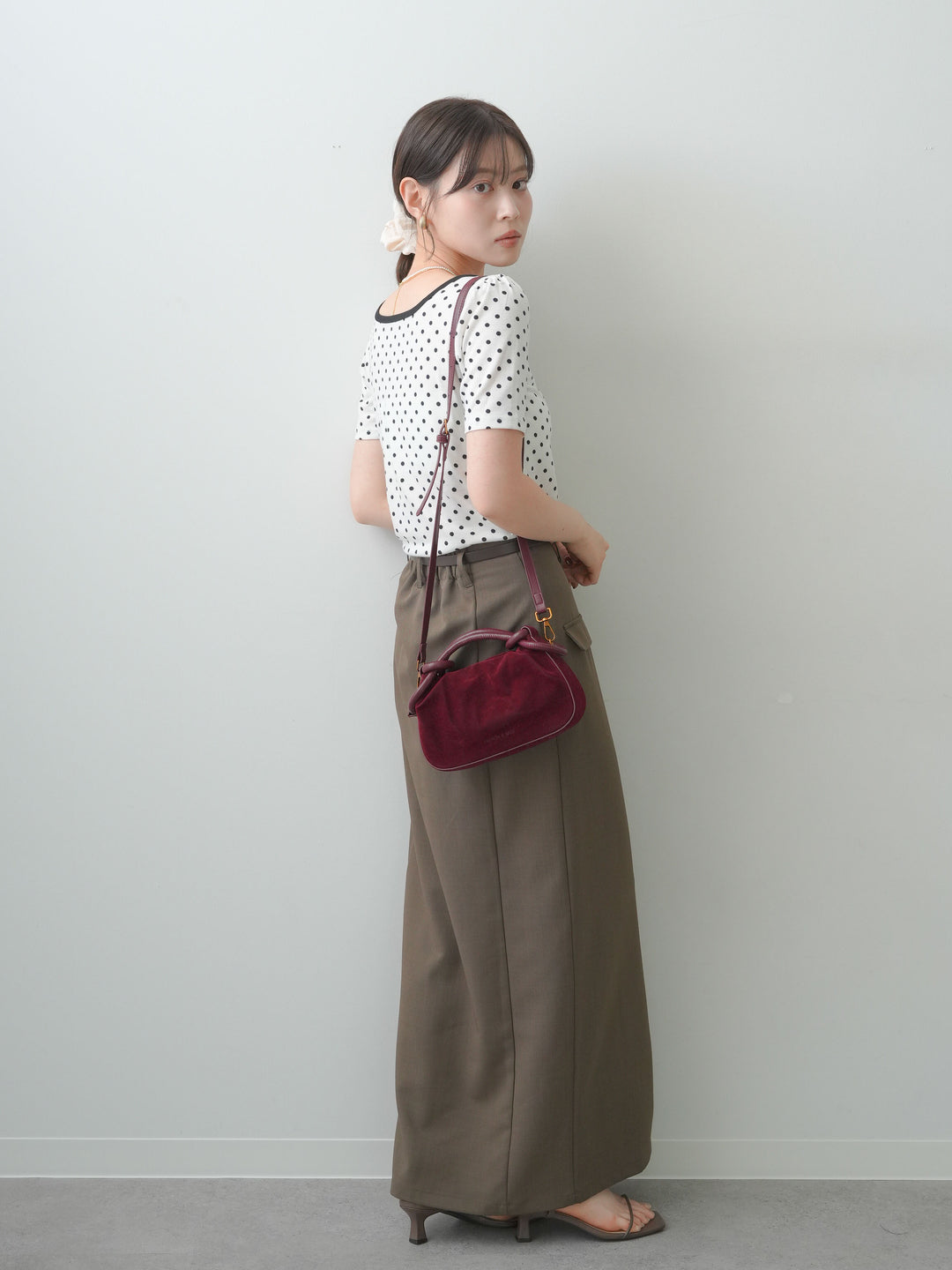 [SET]前後2wayドットバイカラーパイピングTEE+クレープデシンフラップ付きストレートスカート(2set)