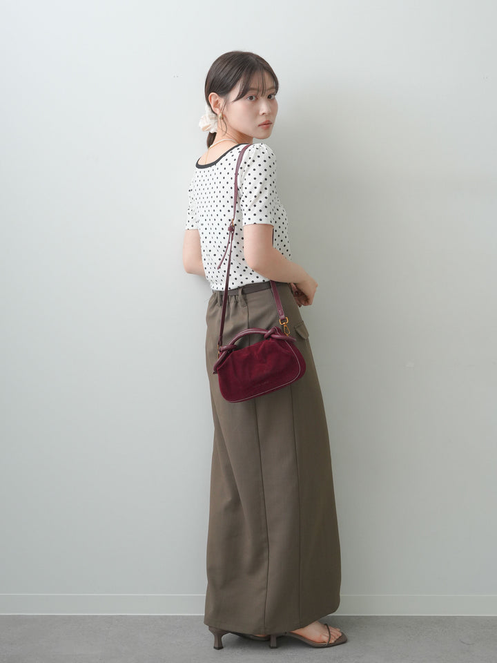 [SET]前後2wayドットバイカラーパイピングTEE+クレープデシンフラップ付きストレートスカート(2set)