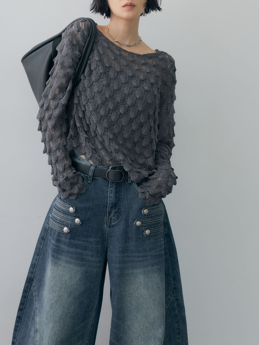 [予約]テクスチャードスカラップニットトップス/chacoal