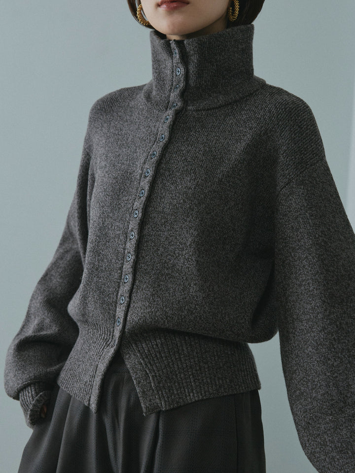 【Allure】[SET]ミックスハイネックカーディガン+杢チェックタックパンツ(2set)