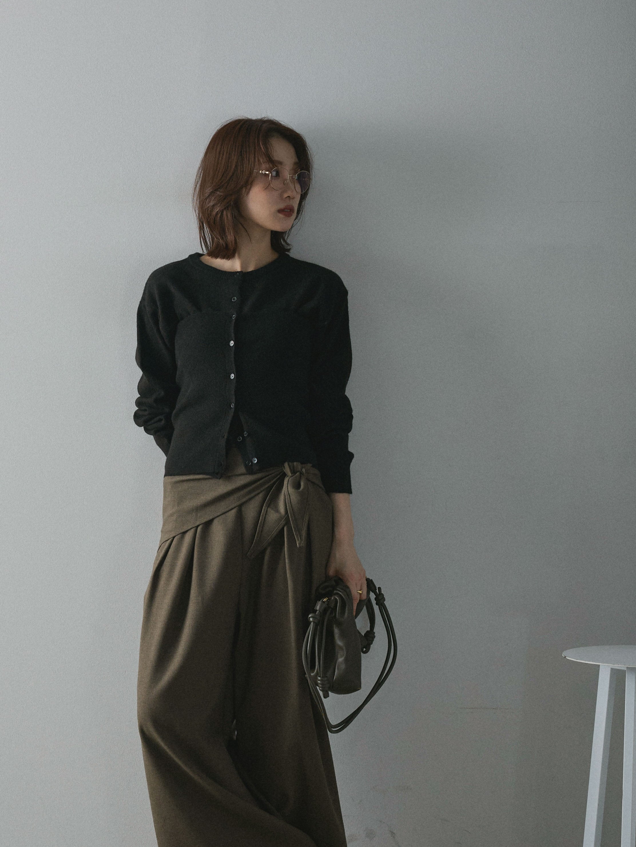 Allure】[SET]2WAYビスチェアンサンブルカーディガン+スカーフ付ワイド