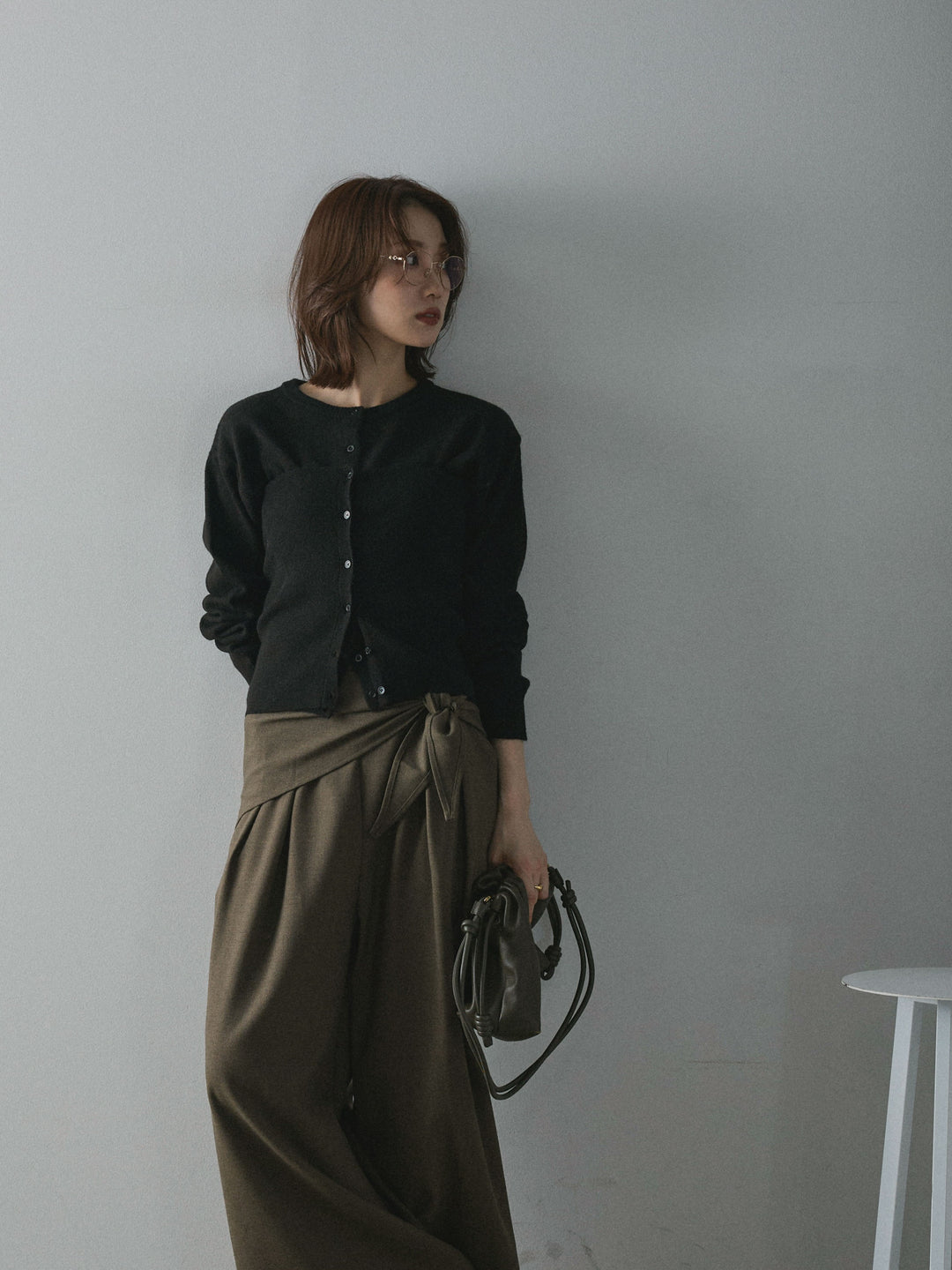 【Allure】[SET]2WAYビスチェアンサンブルカーディガン+スカーフ付ワイドパンツ(2set)