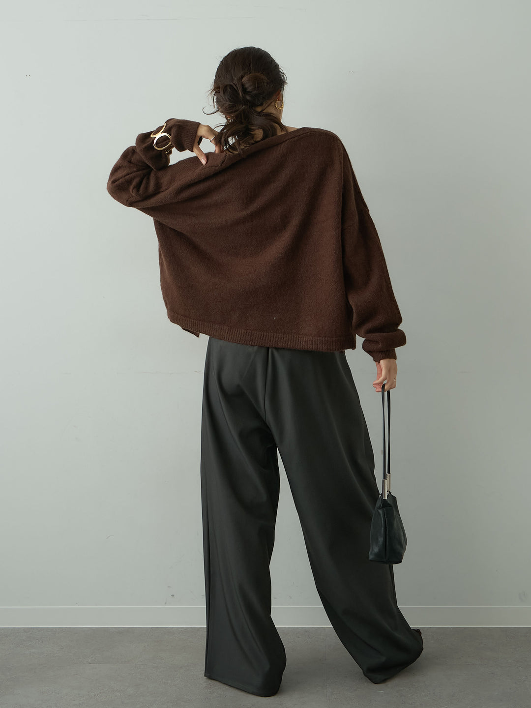 [SET]ニットカーデ＆ニットベアトップSET UP(2SET)+ツイルタックワイドパンツ(2set)