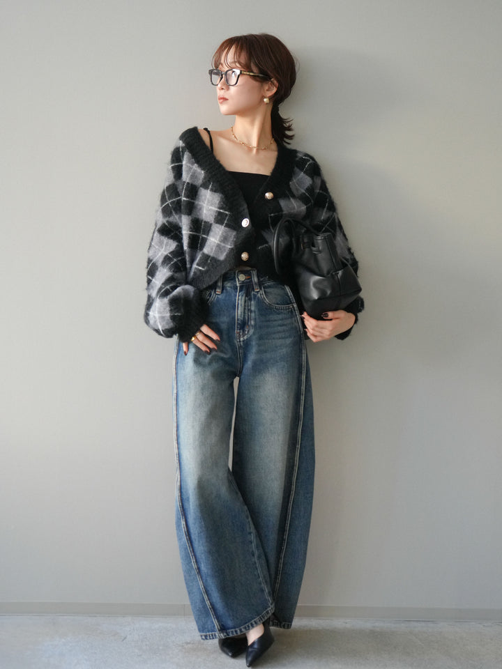 [予約]サイド切替カーブデニムパンツ/blue