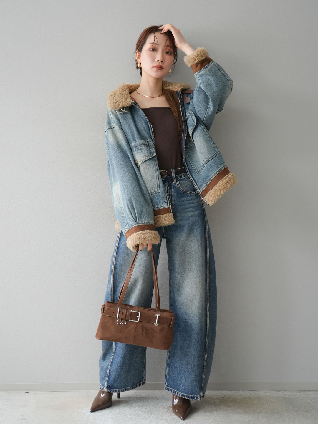 [予約]サイド切替カーブデニムパンツ/blue