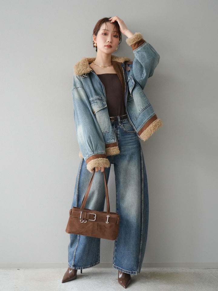 [予約]サイド切替カーブデニムパンツ/blue