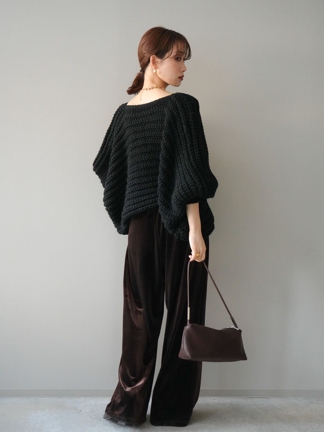 [予約]ベロアベルトスリムパンツ/brown