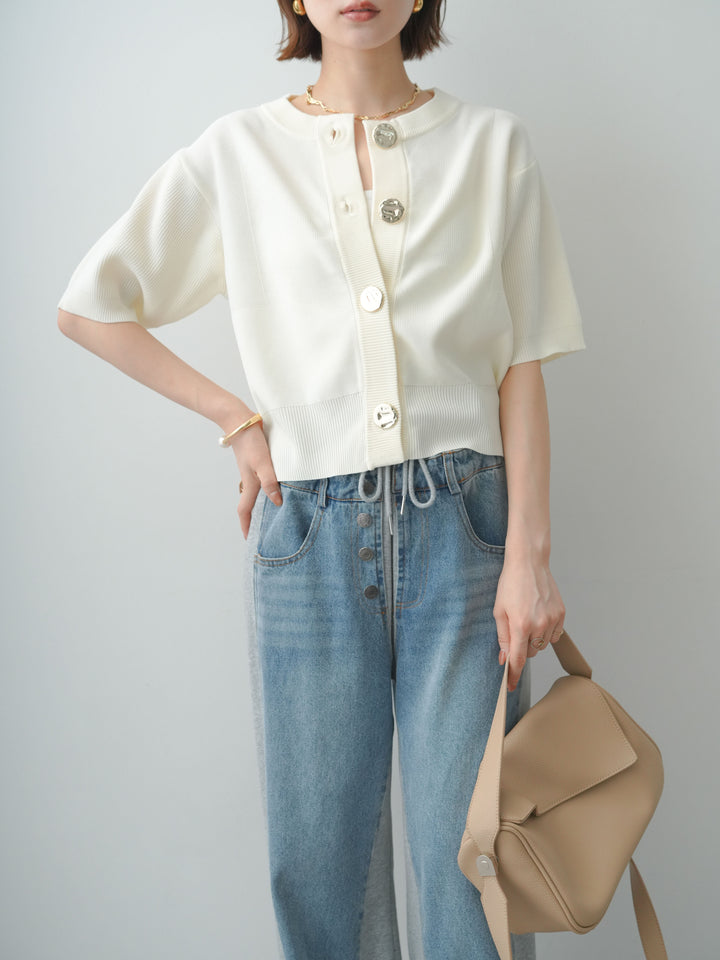 [SET]ゴールドボタンハーフニットカーディガン+選べるアクセセット(2set)