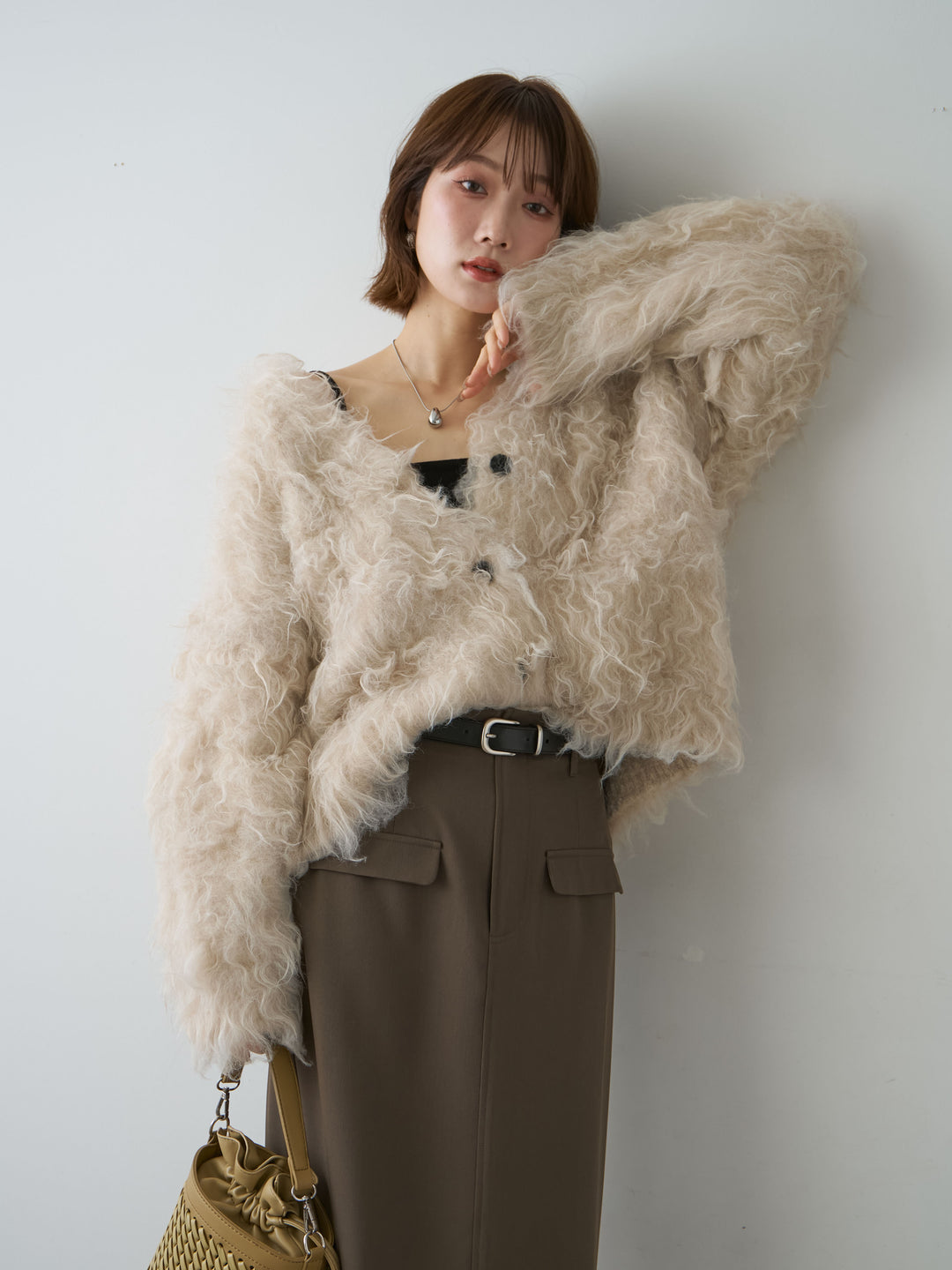 [SET]カーリーフェザーニットカーディガン+選べるアクセセット(2set)