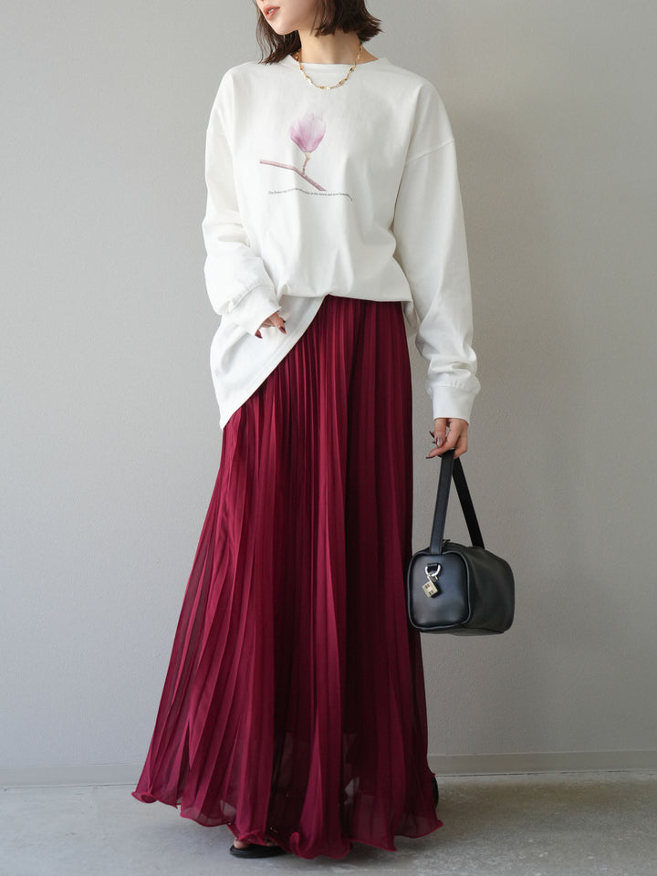 [予約]シフォンプリーツパイピングスカート/バーガンディ