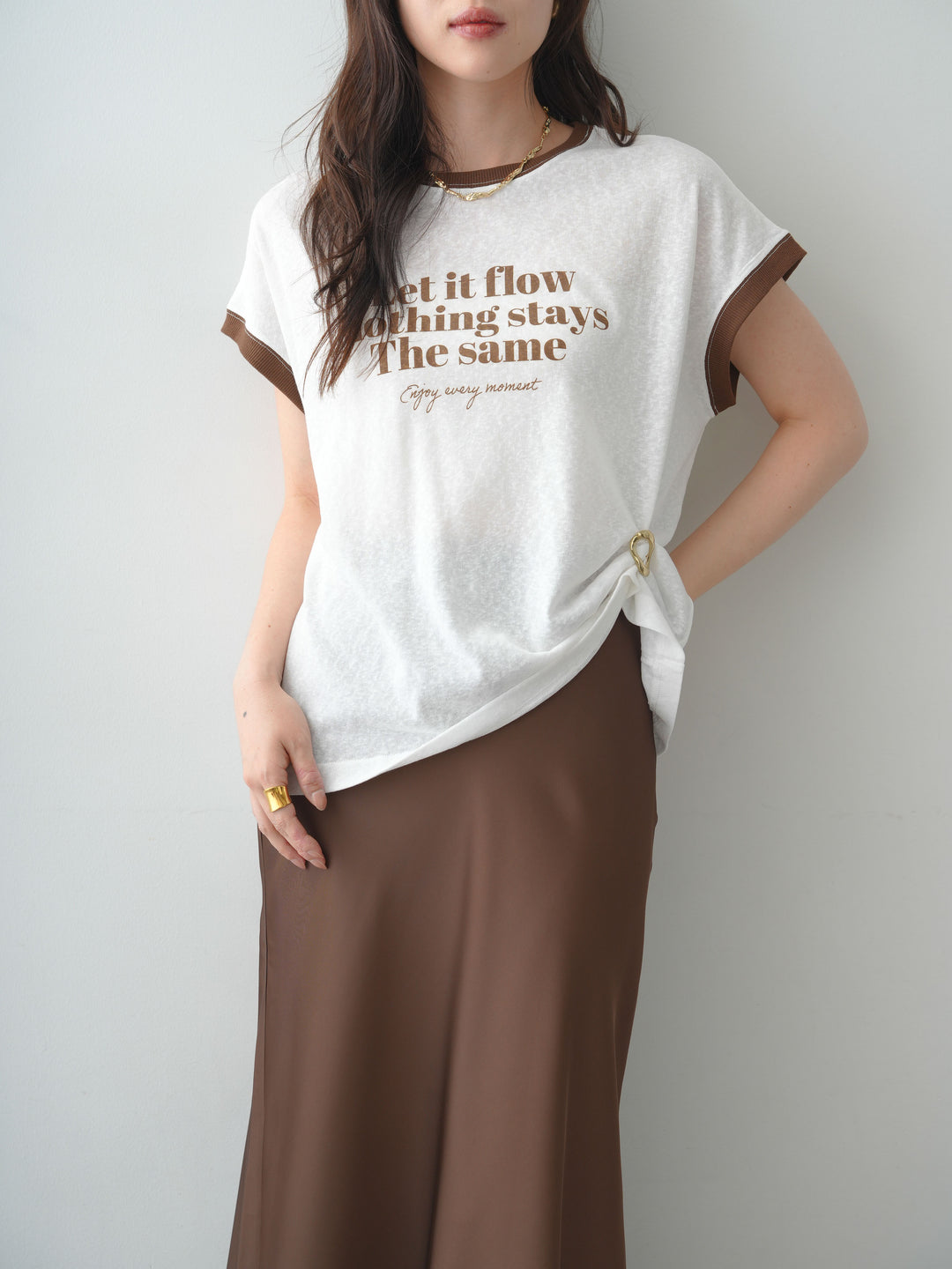 [SET]シアースラブバイカラーフレンチTEE+レースヘムサテンIラインスカート(2set)