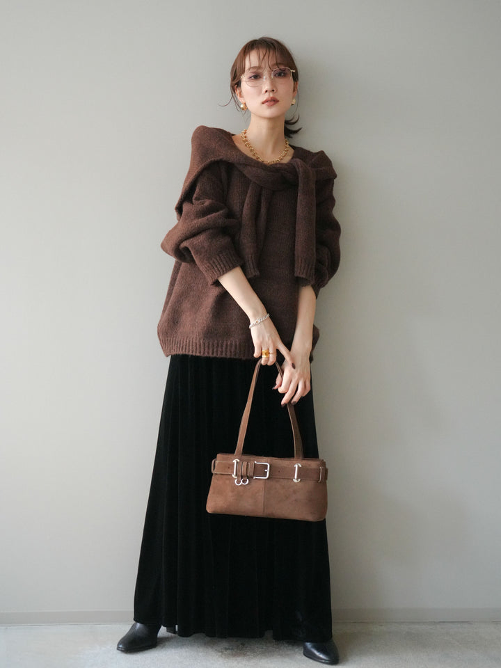 [予約]ベロアフレアスカート/black