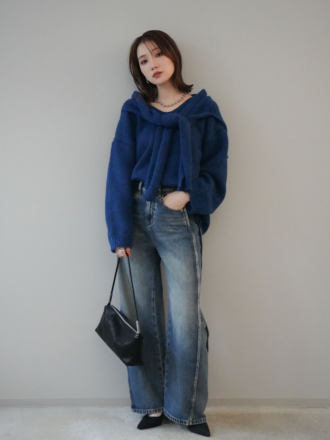 [予約]サイド切替カーブデニムパンツ/blue