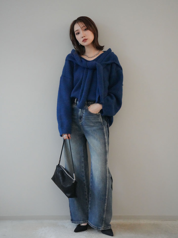 [予約]サイド切替カーブデニムパンツ/blue