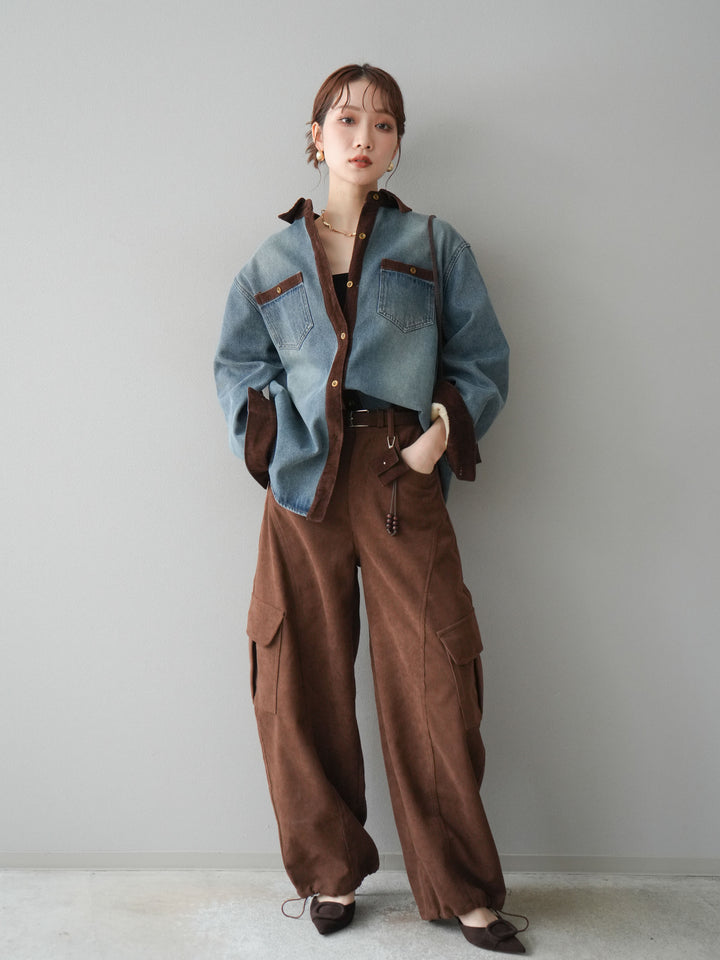 [予約]ベルト付コーデュロイカーゴパンツ/brown