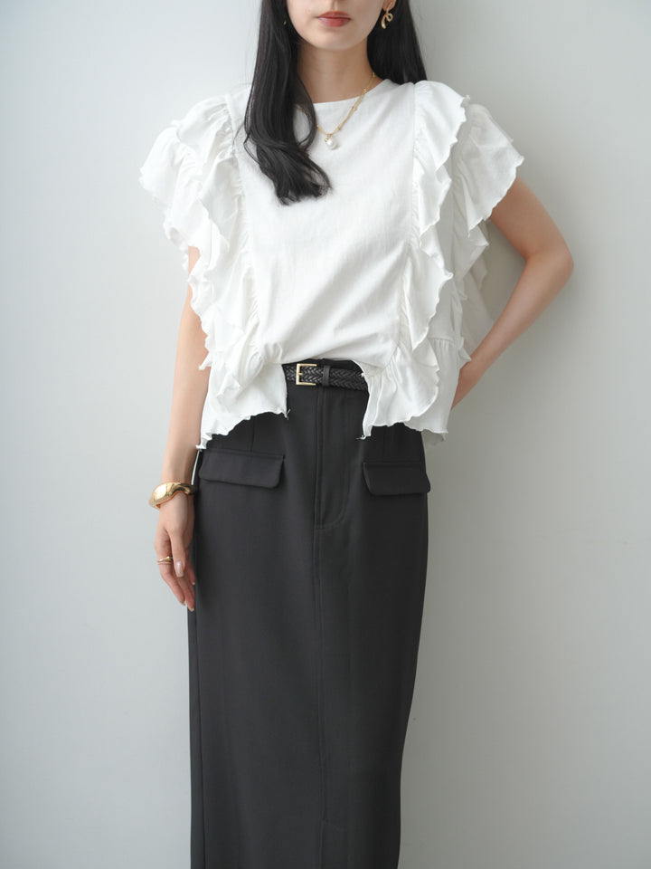 【套裝】肩部雙層荷葉邊無袖上衣 + 肩部雙層荷葉邊無袖上衣（兩件套）