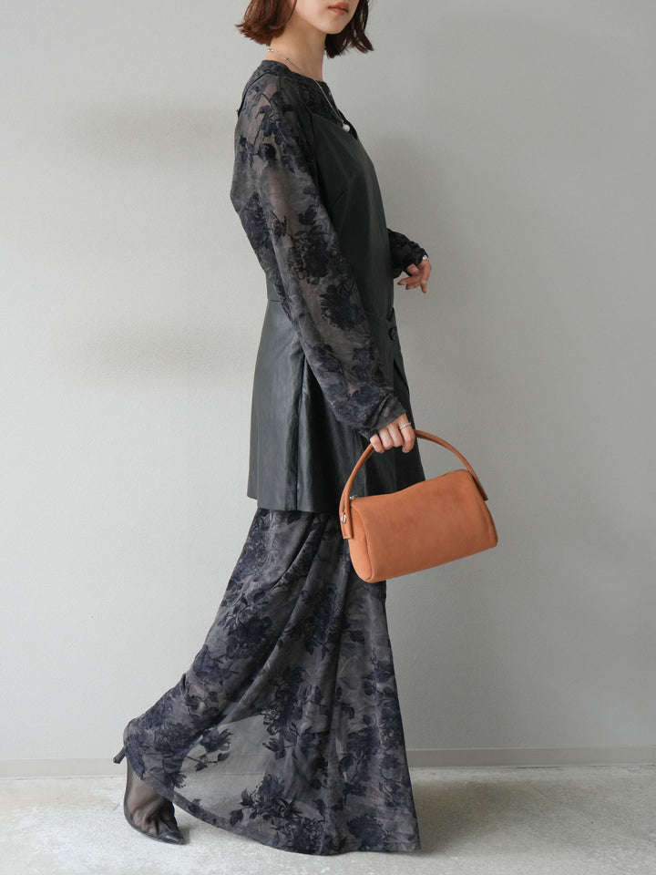 [予約]レイヤードレザーキャミソールチュニック/ブラック