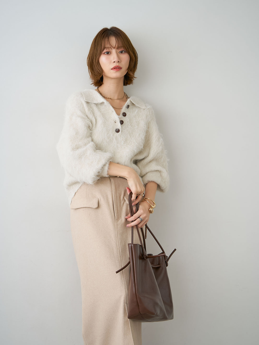 [SET]ヘンリーシャギーニットトップス+ヘンリーシャギーニットトップス(2set)