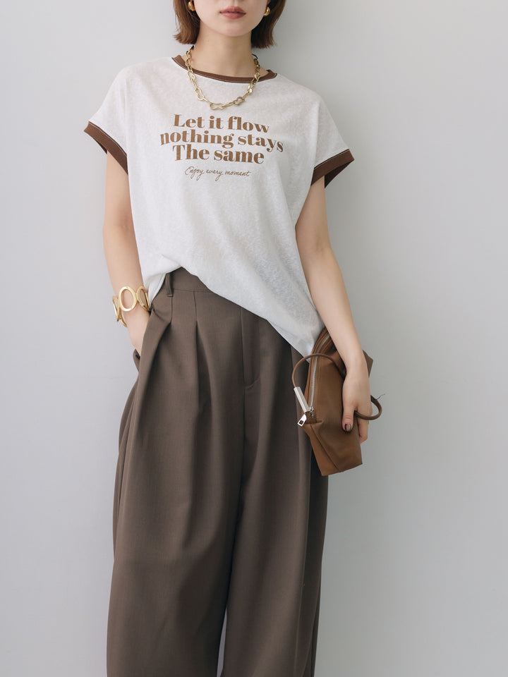[SET]シアースラブバイカラーフレンチTEE+クレープデシンタックワイドパンツ(2set)