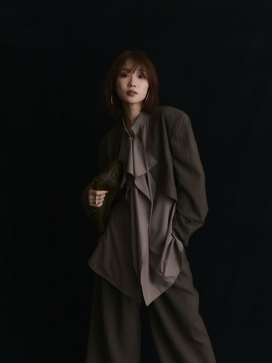 【Allure】[SET]ヘリンボーンショートジャケット＆ワイドパンツSET UP+ヘリンボーンショートジャケット＆ワイドパンツSET UP(2set)