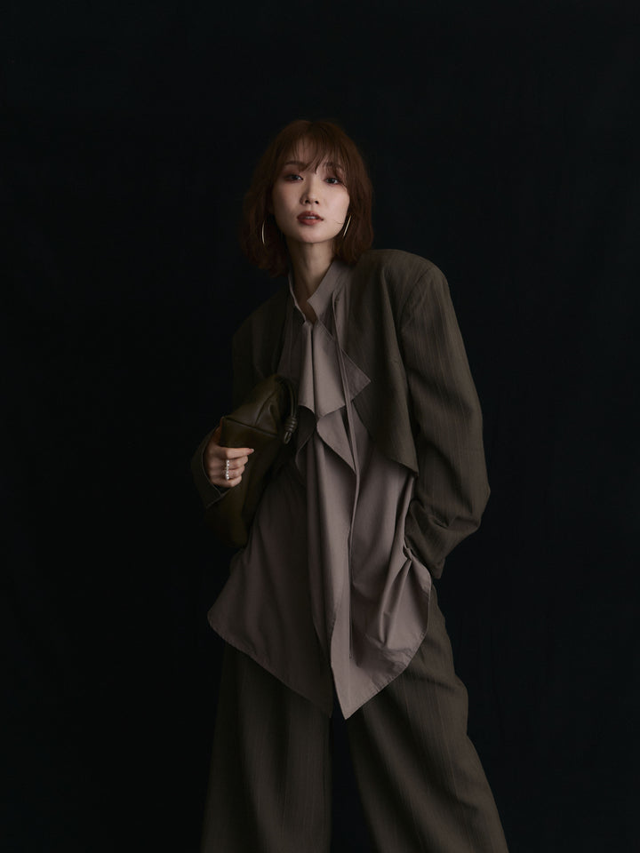 【Allure】[SET]ヘリンボーンショートジャケット＆ワイドパンツSET UP+ヘリンボーンショートジャケット＆ワイドパンツSET UP(2set)