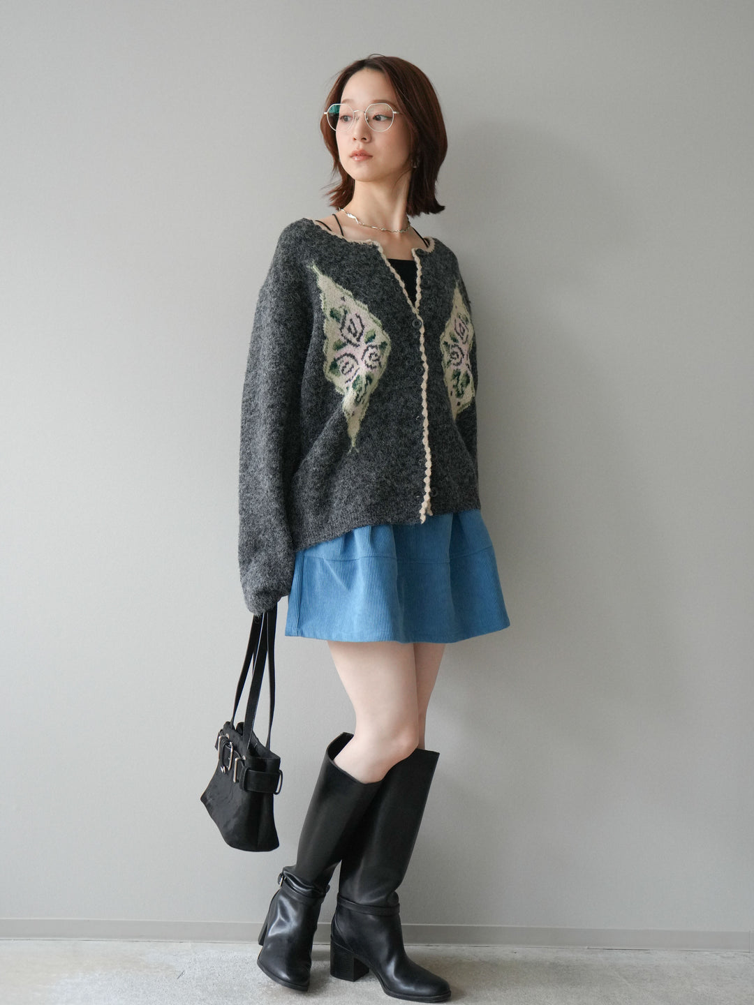 [予約]ベルト付インパンコーデュロイタックフレアスカート/blue