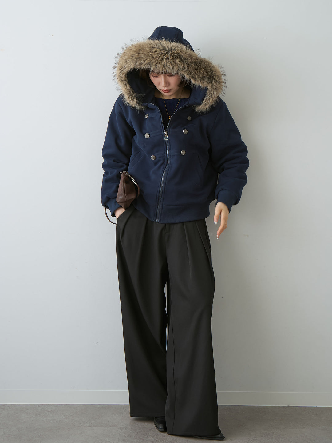 [SET]ナポレオンスウェットパフブルゾン+ツイルタックワイドパンツ(2set)
