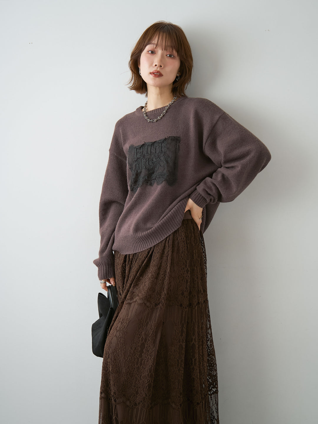 [SET]アルパカタッチ刺繍レースロゴニットプルオーバー+アルパカタッチ刺繍レースロゴニットプルオーバー(2set)