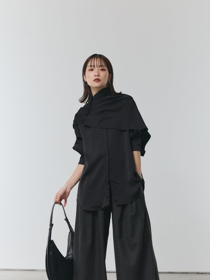 【Allure】[SET]ケープ付サテンシャツ+ケープ付サテンシャツ(2set)