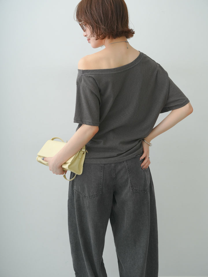 [SET]ワイドネックプリントTEE+ショルダータックノースリーブオーバーTEE(2set)