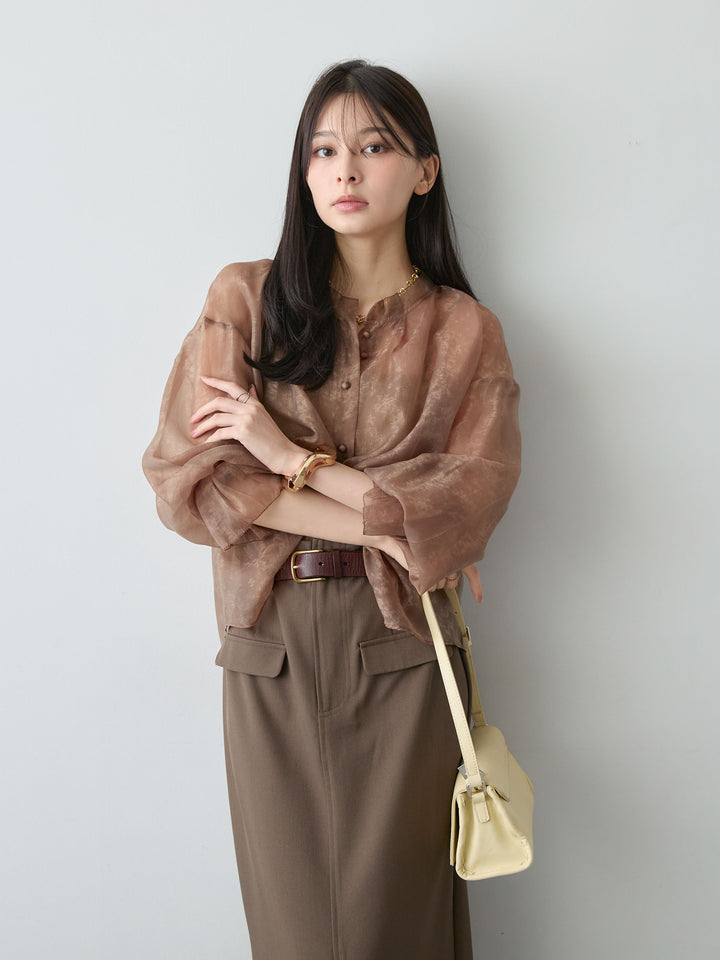 [予約]シアージャガードくるみボタンブラウス/brown