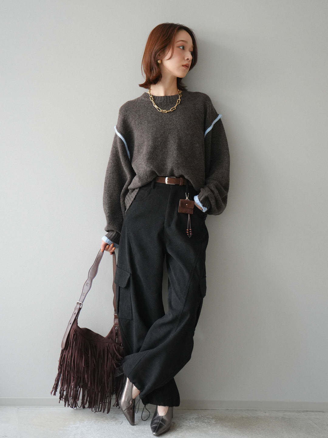 [予約]ベルト付コーデュロイカーゴパンツ/black