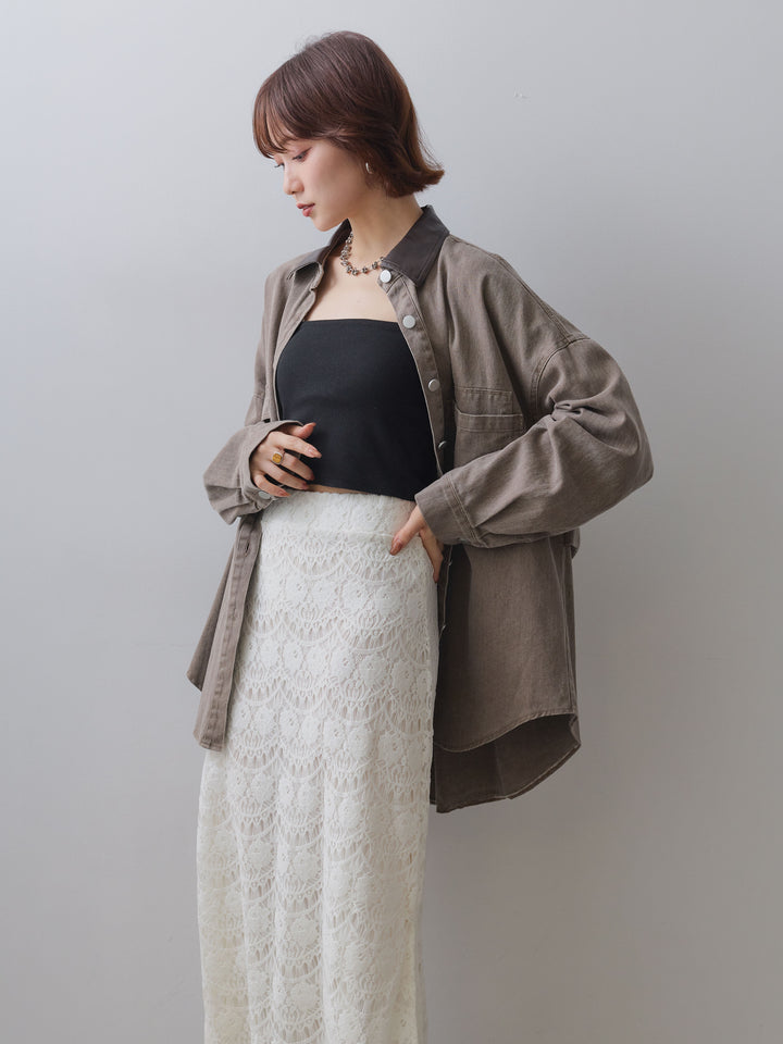 [予約]レザーカラーデザインポケットオーバーシャツ/brown