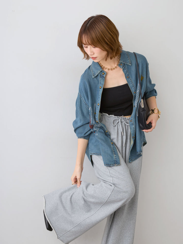 [SET]モチーフ刺繍デニムシャツ+選べるアクセセット(2set)