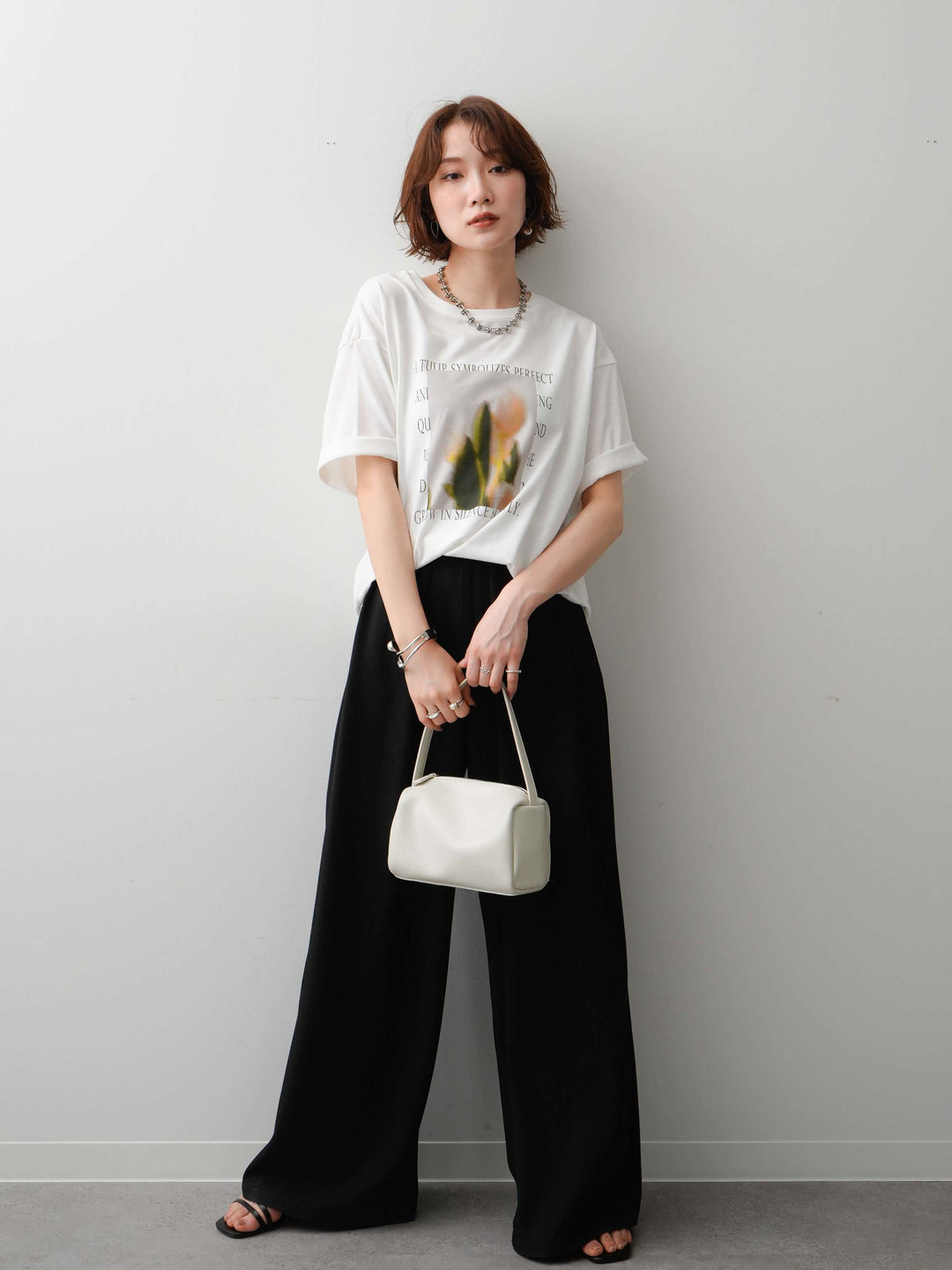 [SET]フラワーフォトTEE+ベルトループデザインワイドパンツ(2set)