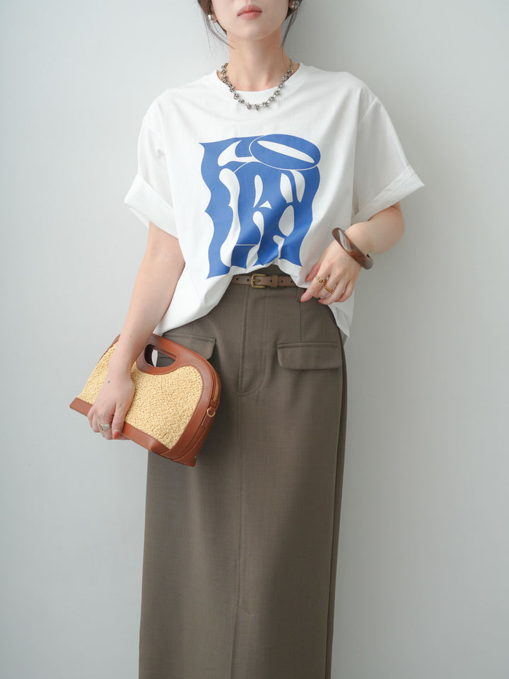 [SET]クールタッチアートロゴオーバーTEE+クレープデシンフラップ付きストレートスカート(2set)
