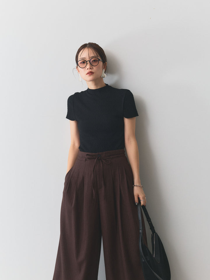 [予約]デザインリブハーフニットトップス/ブラック